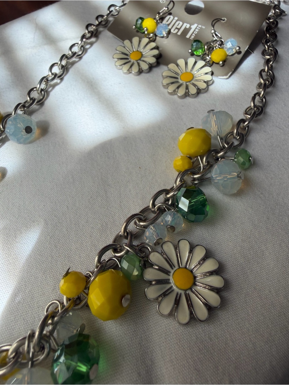 Pier 1 Daisy Necklace & Matching Earrings Set Yellow Floral Beaded Statement - Picture 5 of 9